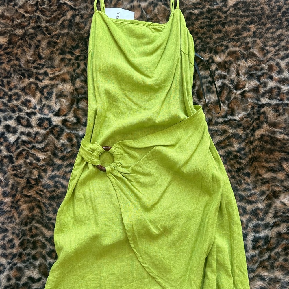 Forever 21 Green Asymmetrical Ruched Sundress